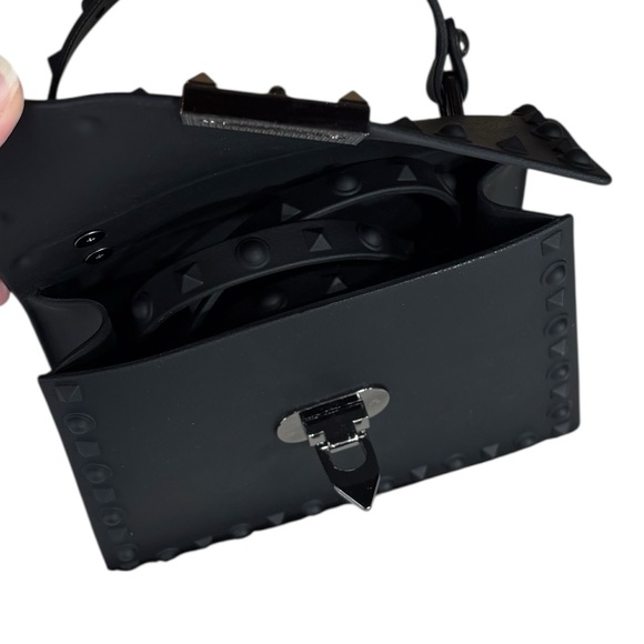Jelly Studded Black Mini Handbag Bag Purse PVC Vegan Leather Shoulder Strap - Picture 8 of 10